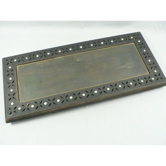 Tray Serving Handmade Wood Metal Insert Cut Out Detailing - Picture 1 of 7